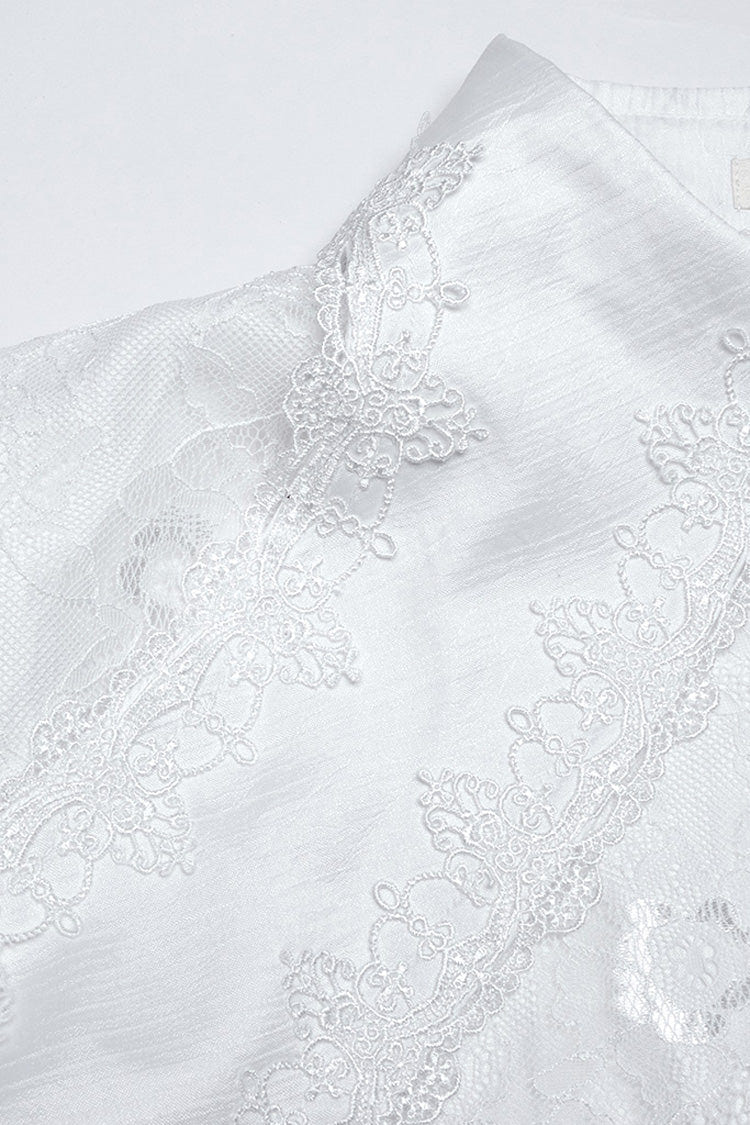 White Long Puff Sleeves Lace Men's Gothic Blouse - Product - 7