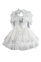 White Sleeveless Spider Embroidery Bowknot Lace Gothic Princess Lolita Skirt Two-piece Set - Product - 3
