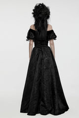 Black Short Puff Sleeves Lace-Up Women's Gothic Dress - Product - 3