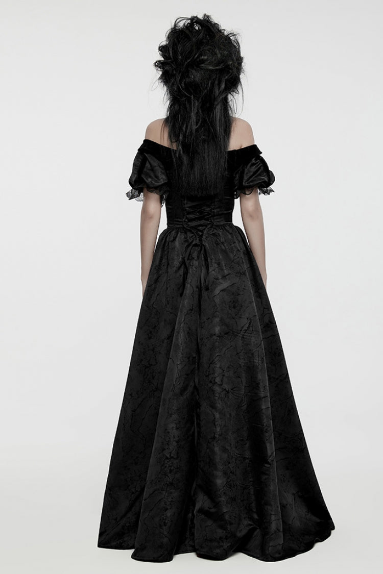 Black Short Puff Sleeves Lace-Up Women's Gothic Dress - Product - 3