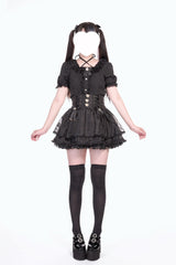[Love Hanabi] Triple-Layered Bowknot Lace-Up Organza Sweet Jirai Kei Japanese Skirt 3 Colors - Product - 10