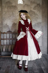 Red [Letters and Poems · Nutcracker Box] Long Sleeves Ruffled Open-Front Bow Lace-Up Gothic Lolita Dress - Product - 12