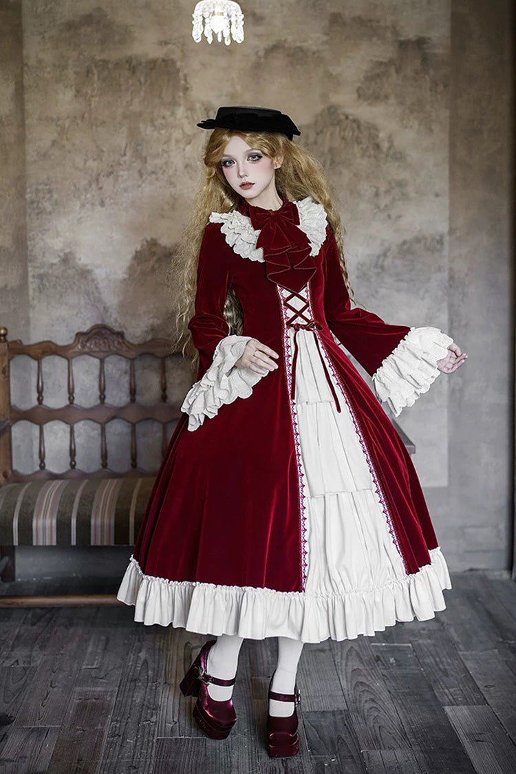 Red [Letters and Poems · Nutcracker Box] Long Sleeves Ruffled Open-Front Bow Lace-Up Gothic Lolita Dress - Product - 12