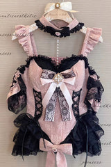 Black/Pink [Blackberry Lover] Multi-Layered Lace Sweet Princess Lolita Skirt Set - Product - 10