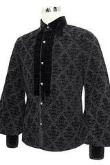 Black Court Pattern Flocking Lantern Sleeves Mens Gothic Blouse - Product - 5