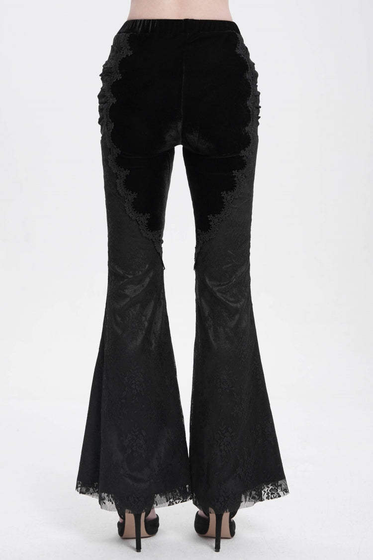 Black Floral Embroidery Stitching Lace Women's Gothic Pants - Product - 9