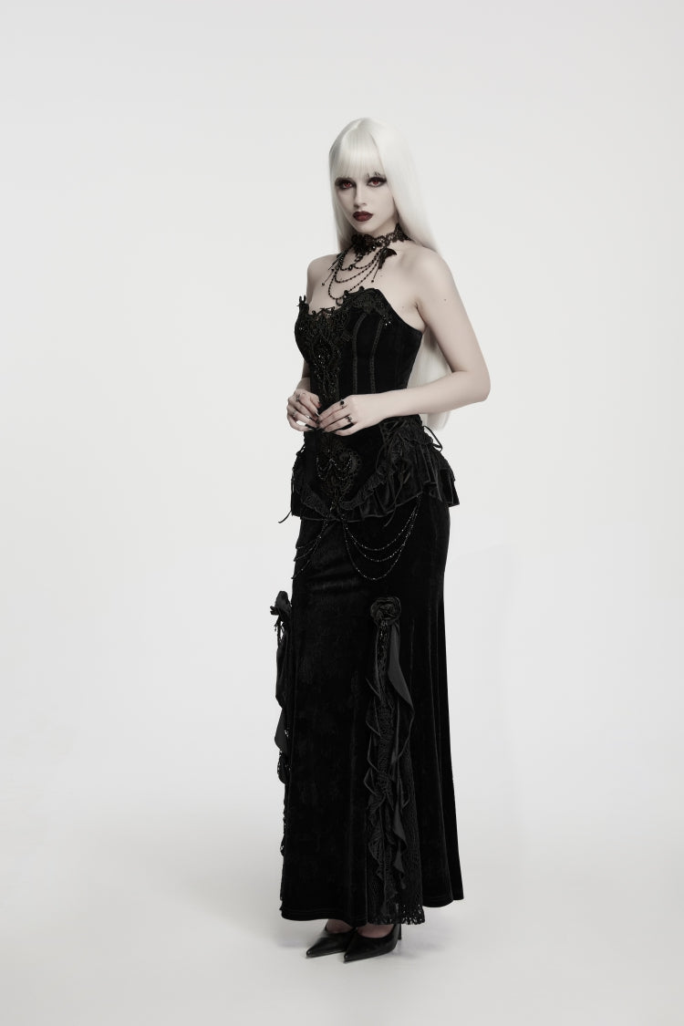 Black Lace Lace-Up Slim Fit Asymmetric Zippered Strappy Women's Gothic Balletcore Bustier Corset - Product - 4