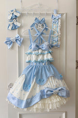 Blue Cream Multi-Layered Polka Dots Print Ruffle Bowknot Sweet Lolita Jsk Dress - Product - 3