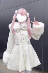 [Velvet Star Dream] Long Sleeves Bow Sweet Jirai Kei Japanese Overcoat 2 Colors - Product - 5