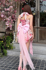 Pink Multi-Color Rose Print Sleeveless Short Version Sweet Lolita Strapless Dress - Product - 10