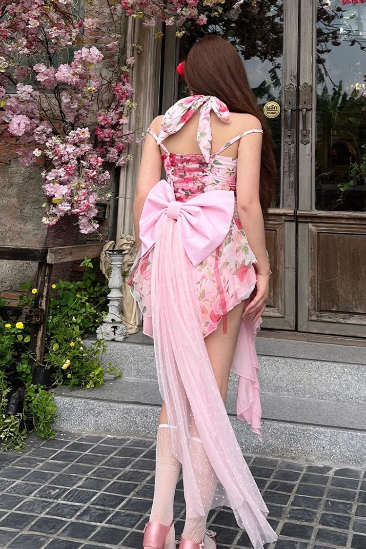 Pink Multi-Color Rose Print Sleeveless Short Version Sweet Lolita Strapless Dress - Product - 10