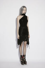 Black Lace Lace-Up Irregular Mesh Pleated Eyelet Women's Punk Skirt - Product - 3