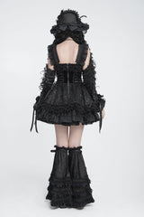 Black Multi-Layered Lace Lace-Up Buckled Pleated Women's Gothic Luxurious Royal  Leg Warmers - Product - 3