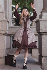 Brown/Grey Witch'S Notes Ruffle Cardigan Classic Lolita Skirt - Product - 5