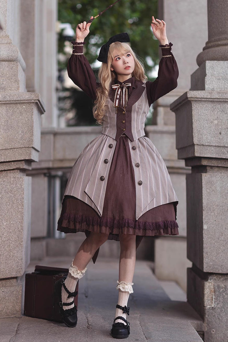 Brown/Grey Witch'S Notes Ruffle Cardigan Classic Lolita Skirt - Product - 5