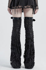 Black Lace-Up Ripped Women's Gothic Leg Warmers - Product - 3
