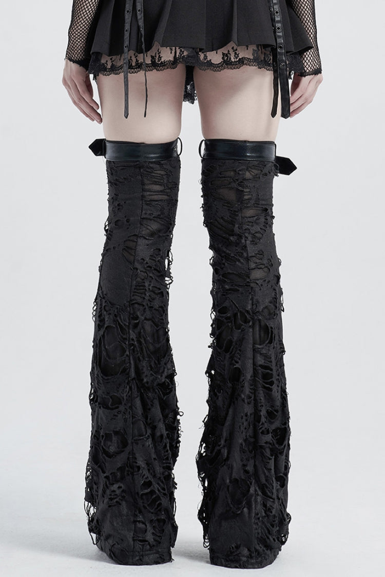 Black Lace-Up Ripped Women's Gothic Leg Warmers - Product - 3
