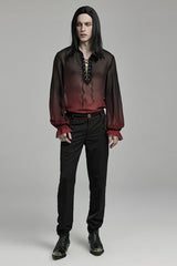 Black/Red Lapel Collar Gradient Sheer Men's Gothic Blouse - Product - 4