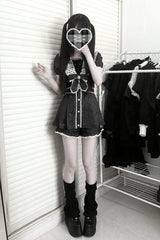 Black [Serenade] Short Sleeves Ruffle Bowknot Lace Sweet Jirai Kei Dress Set - Product - 4