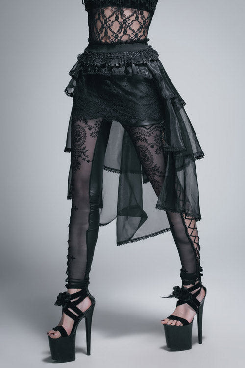 Black Gothic Elastic Waist Organza Swing Multi Layer Lace Sexy Puffy Womens Half Skirt - Product - 2