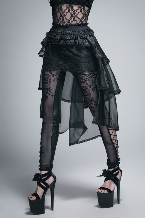 Black Gothic Elastic Waist Organza Swing Multi Layer Lace Sexy Puffy Womens Half Skirt - Product - 2