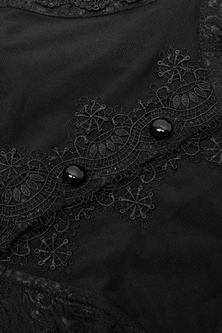 Black Long Trumpet Sleeves Print Hollow Stitching Lace-Up Womens Gothic Blouse - Product - 7