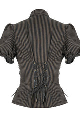 Brown Bubble Short Sleeves Striped Slim Womens Punk Blouse - Product - 6