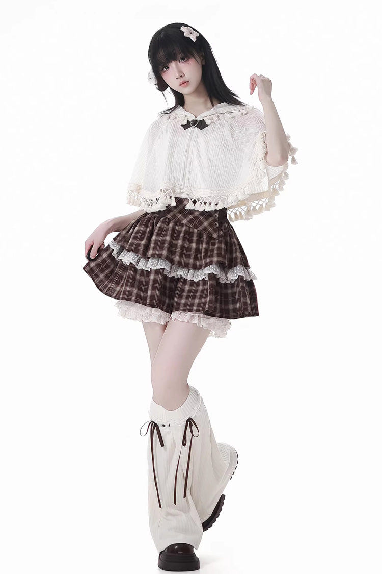 Brown [Warm Summer Days] Double-Layered Printed Ruffled Spliced Lace Sweet Lolita Skirt - Product - 5