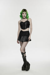 Black Spliced Lace Lace-Up Slim Color-Blocked Zippered Women's Punk Cool Corset - Product - 6