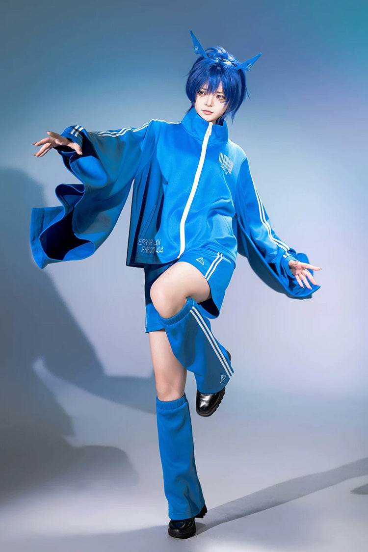 Blue [Network Error] Stand Collar Long Trumpet Sleeves Ouji Gothic Functional Style Japanese Prince Lolita Coat Shorts Set - Product - 7