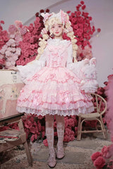 Sweet Multi-Layered Ruffle Bowknot Lace Princess Ballet Lolita Jsk Dress 4 Colors - Pink - 1