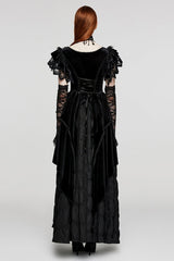 Black V Collar Ruffle Lace Women's Gothic Dress with Oversleeves - Product - 3