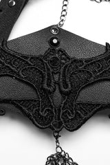 Black Artificial Leather Stitching Bat Shaped Lace Tassel Women's Steampunk Chain Mask - Product - 5
