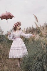 Light Purple Long Sleeves Ruffle Bowknot Lace Sweet Plus Size Elegant Lolita Dress - Product - 9