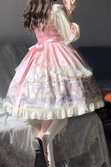[Angel Lamb] Sleeveless Printed Ruffled Bow Sweet Lolita Jsk Dress 3 Colors - Product - 3