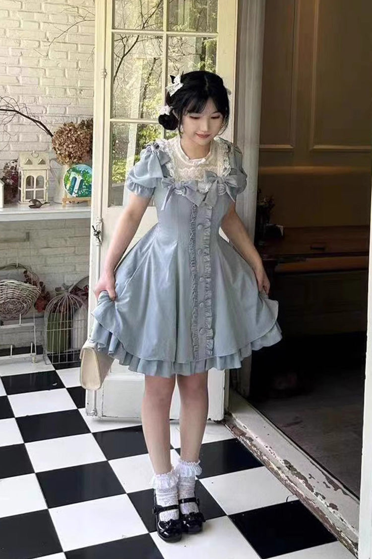 Light Blue Annie's Gift Short Sleeves Bowknot Short Version Sweet Lolita Dress (Plus Size Support) - Product - 2