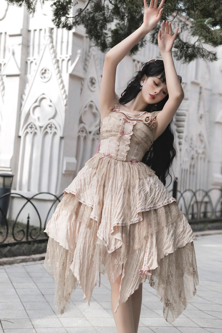 Yellow Sleeveless High Waisted Print Irregular Sweet Lolita Jsk Dress - Product - 5