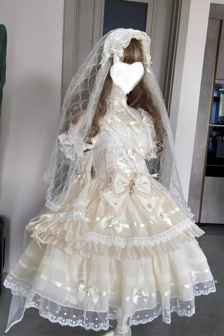 Ivory Jewel Ballet Doll Ruffle Hanayome Bowknot Lace Sweet Elegant Lolita Dress - Ivory - 1