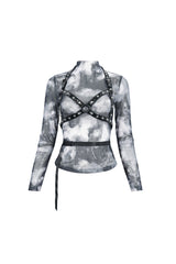 Black/Gay Tie Dyed Strappy Long Sleeved Womens Punk Shirt - Product - 6
