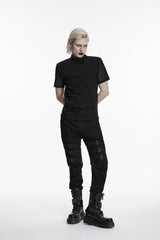 Black Spliced Slim Mesh Buckled Men's Punk Cool Pants - Product - 4