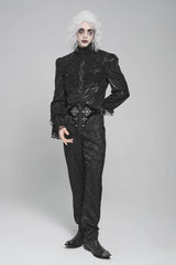 Black Stand Collar Long Puff Sleeves Embroidery Stitching Lace Men's Gothic Blouse - Product - 10