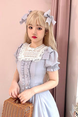 Light Blue Annie's Gift Short Sleeves Bowknot Sweet Lolita Dress (Plus Size Support) - Product - 4