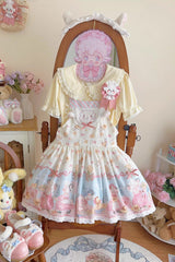 Blue/Pink Sheep Waltz Print Ruffle Bowknot Lace Sweet Lolita Strap Dress - Product - 3