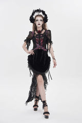 Black Embroidered Rose Lace-up Irregular Women's Gothic Hem Skirt - Product - 9