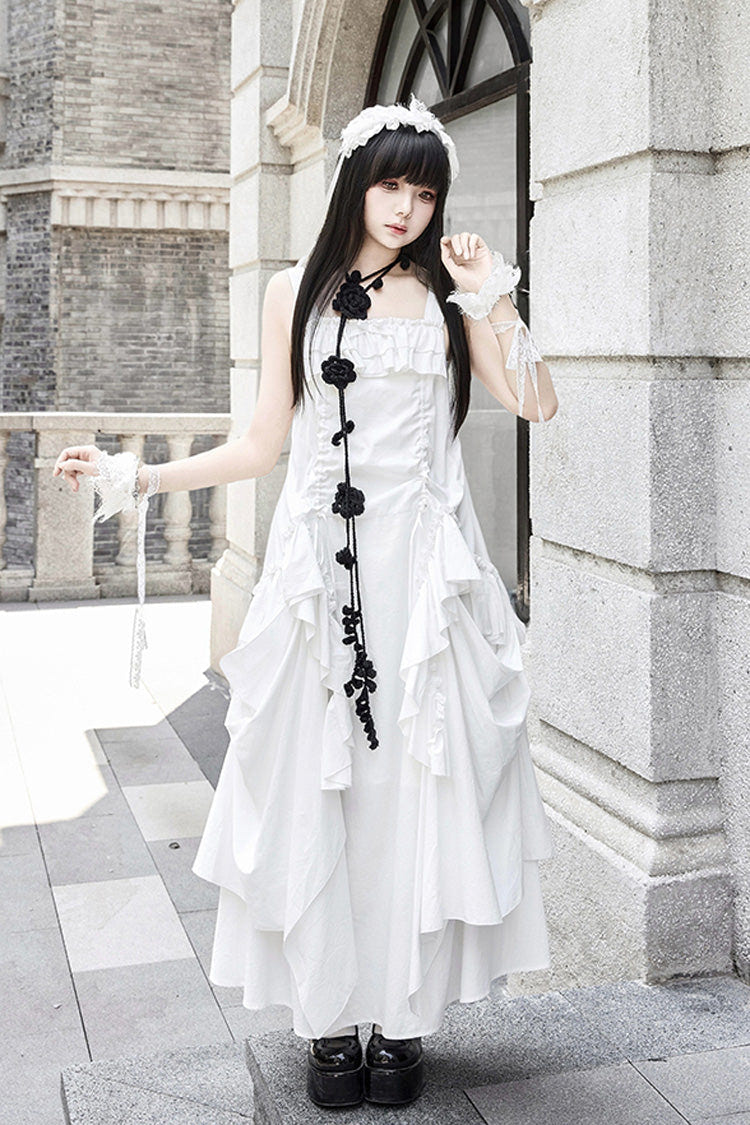 White [Dream] Sleeveless Ruffle Gothic Lolita Strap Dress - Product - 4