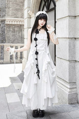 White [Dream] Sleeveless Ruffle Gothic Lolita Strap Dress - Product - 4