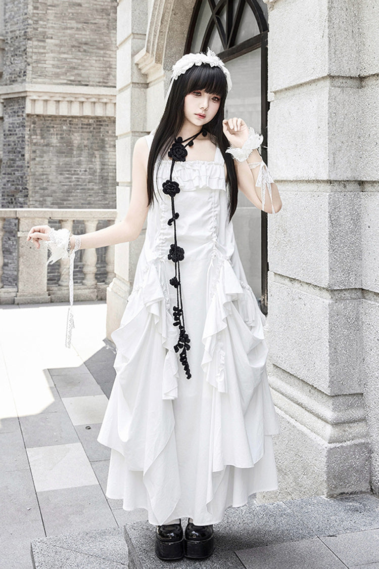 White [Dream] Sleeveless Ruffle Gothic Lolita Strap Dress - Product - 4