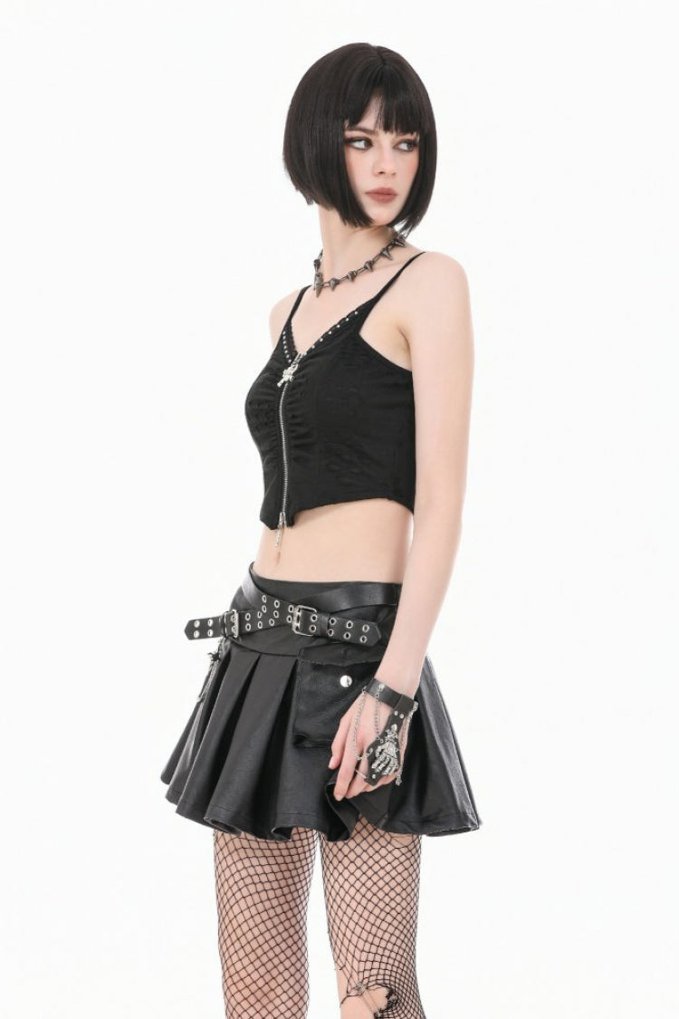 Black Ripped Studded Skull Zippered Ruched Women's Punk Bustier - Product - 6
