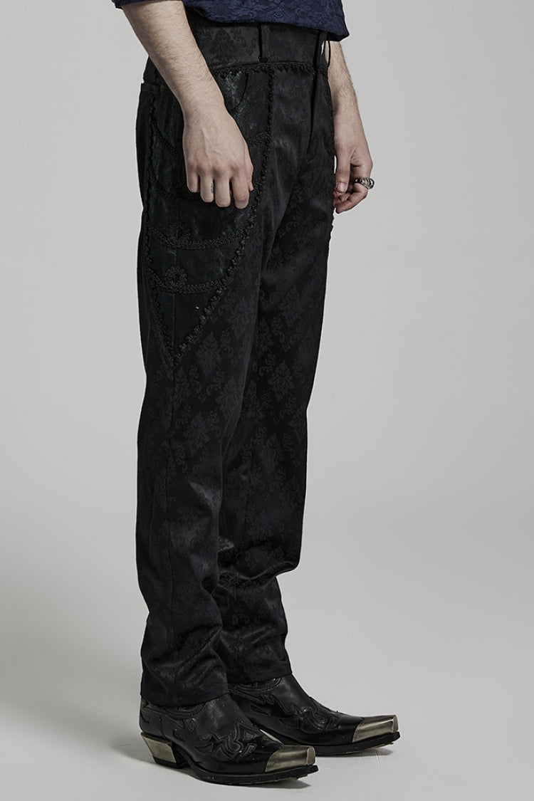 Black Jacquard 3D Print Lace Men's Gothic Pants - Product - 2
