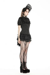 Black Multi-Layered Lace Women's Gothic Puffy Skirt with Detachable Swallow Tail - Product - 9